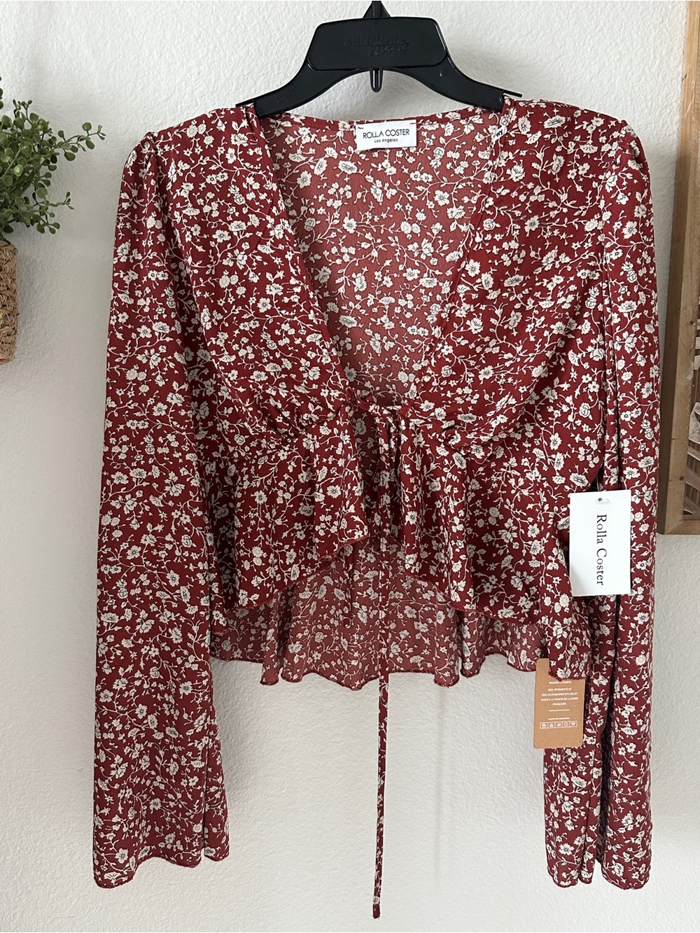 Rolla Coster Burgundy Floral Tie-Front Blouse